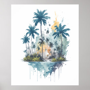 Poster Pintor de aquarelas Serene Tropical Watts