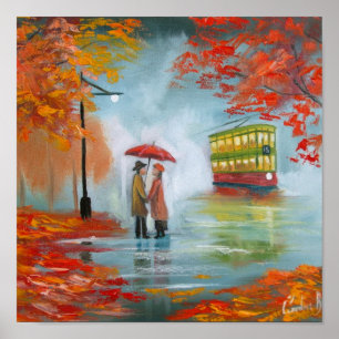 Poster Pintor de elétrico de guarda-chuva vermelho no ou