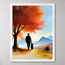 pintor de estimação cão caminhando árvore azul