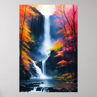 Poster Pintor em cascata de outono de aquarela
