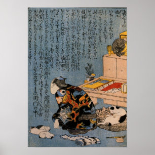 Pôster Pintor que gosta de gatos, Utagawa Kuniyoshi