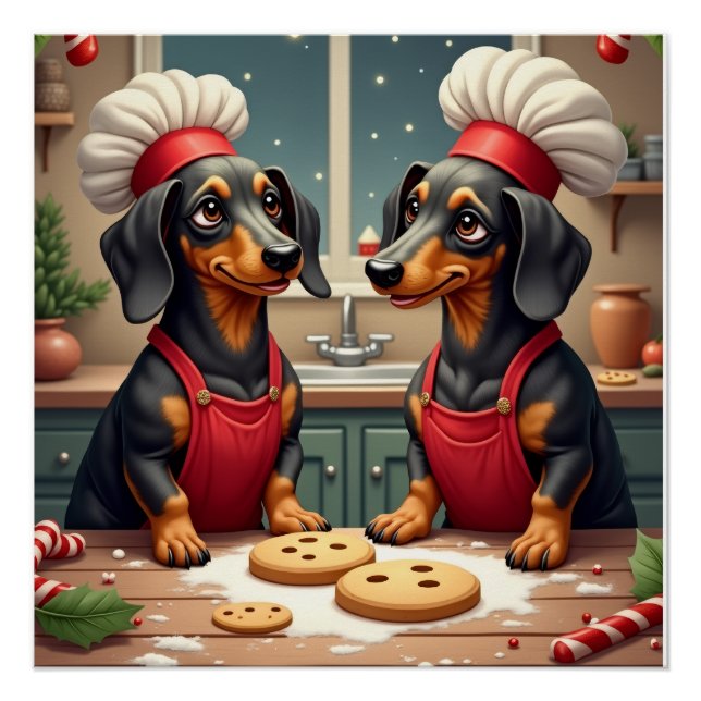 Pôster Pintores de Biscoitos de Natal Dachshund Pintura d (Frente)