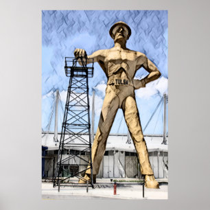 Poster Pintura a aquarela da estátua do Driller de Ouro d