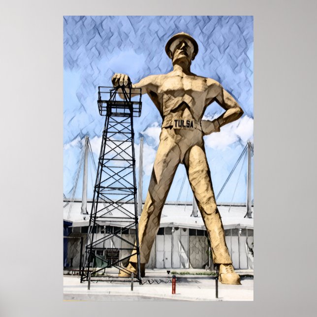 Poster Pintura a aquarela da estátua do Driller de Ouro d (Frente)