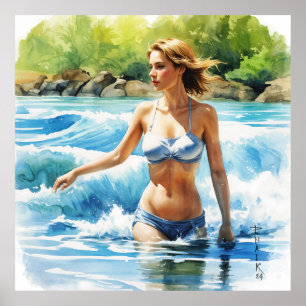 Poster pintura a cores figurativas da água