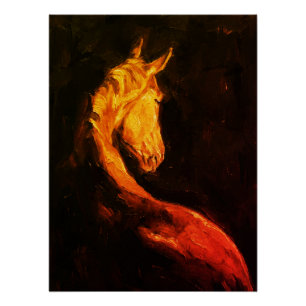 Pôster Pintura a Óleo Cavalo Dourado – Animal Expressivo