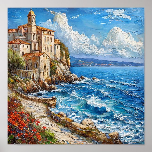 Poster Pintura a Óleo da Casa de Campo à Beira-Mar Sereni (Frente)