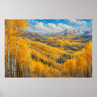 Poster Pintura a Óleo da Montanha Aspen Dourada