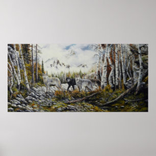 Pôster Pintura a óleo das canvas dos lobos dos irmãos 4