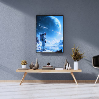 Pôster Pintura a Óleo de Astronauta Solitário no Oceano A