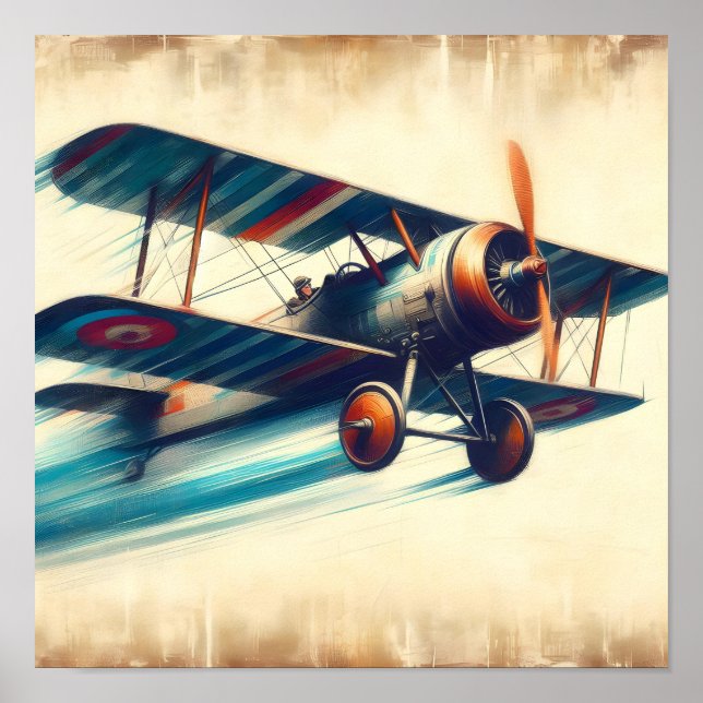 Poster Pintura a óleo de avião clássico voador (Frente)
