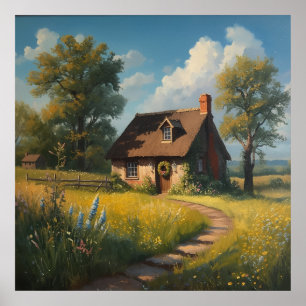 Poster Pintura a óleo de casa de campo aconchegante - Pra
