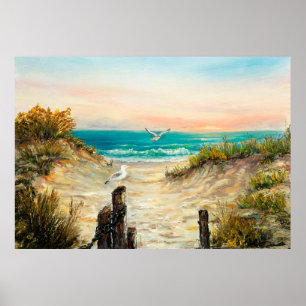 Poster  pintura a óleo de dunas oceânicas de praia com ga