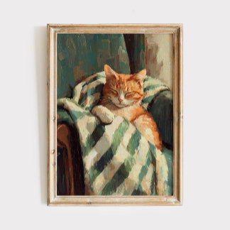 Poster Pintura a Óleo de Gato Laranja Adormecido Aconcheg