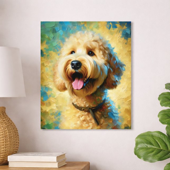 Poster Pintura a óleo de Goldendoodle feliz (goldendoodle oil painting poster)