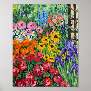 Poster Pintura a Óleo de Jardim de Casa de Verão Vibrante