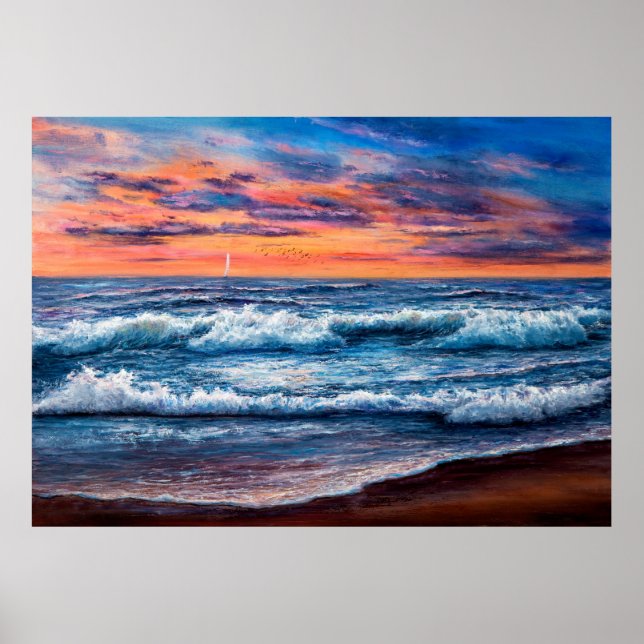 Poster pintura a óleo de Oceano e praia na canvas. G rico (Frente)