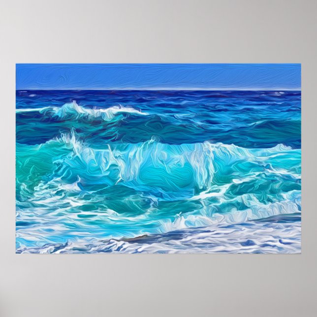 Poster Pintura a óleo de ondas oceânicas (Frente)