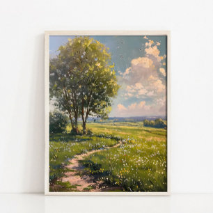 Poster Pintura a Óleo de Paisagem de Primavera, Campo de 