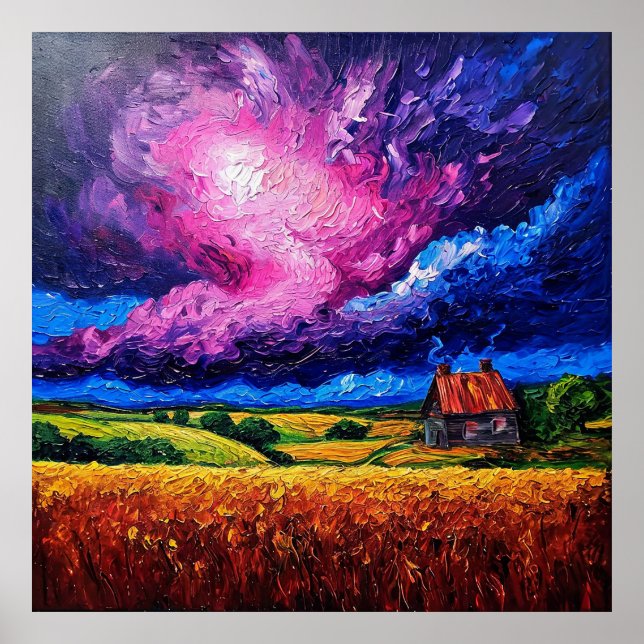 Poster 🎨 Pintura a óleo de paisagem vibrante para decora (Frente)