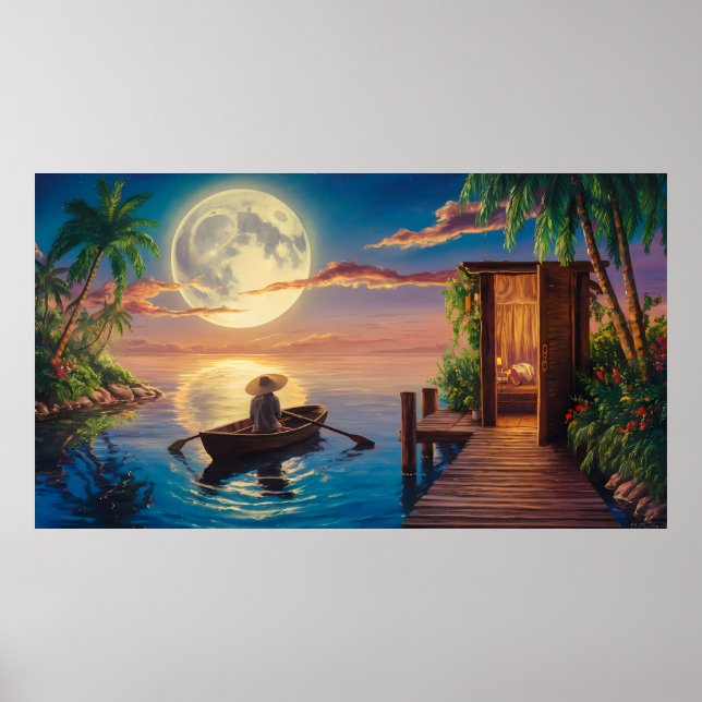 Poster Pintura a óleo de paraíso tropical (Frente)