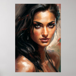 Poster Pintura a óleo de pintura de uma mulher indiana de