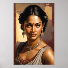 Poster Pintura a óleo de retrato da mulher tamil indiana