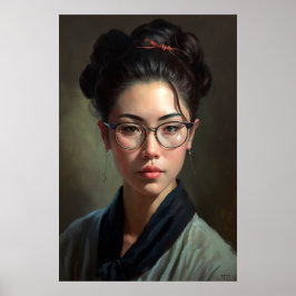 Poster Pintura a óleo de retrato de mulher japonesa