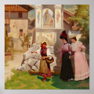 Poster Pintura a Óleo de Senhoras Vitorianas no Pátio Ant