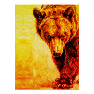 Pôster Pintura a Óleo de Urso Pardo Arte da Vida Selvagem