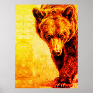 Poster Pintura a Óleo de Urso Pardo Arte da Vida Selvagem