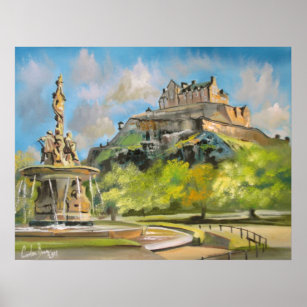 Poster Pintura a óleo do castelo de Edimburgo Gordon Bruc