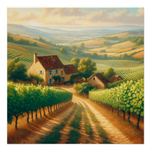 Pôster Pintura a óleo em vinhedo francês
