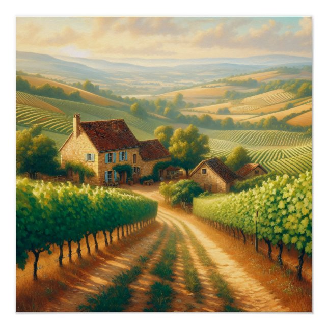 Pôster Pintura a óleo em vinhedo francês (Frente)