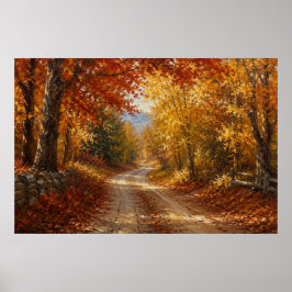 Poster Pintura a Óleo Estrada da Floresta de Outono