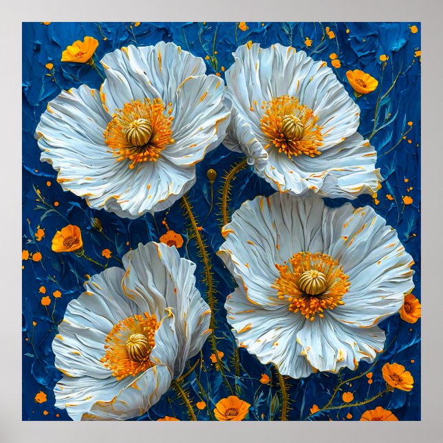 Poster 🌼 Pintura a Óleo Floral Branca para Casa Calma (Frente)