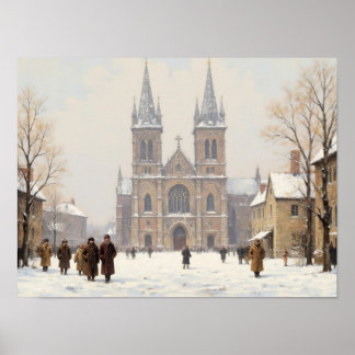Poster Pintura a Óleo Impressionista da Praça da Catedral