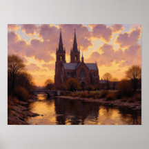 Pintura a Óleo Impressionista do Rio da Catedral a