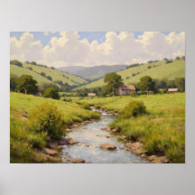 Pintura a Óleo Impressionista do Vale do Córrego d