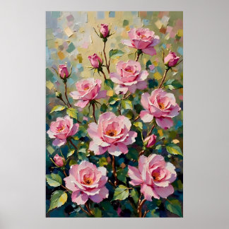 Poster Pintura a Óleo Jardim de Rosas Rosa