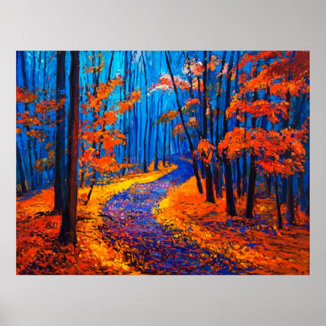 Poster pintura a óleo mostrando a bela floresta de outono (Frente)