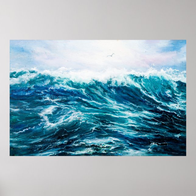 Poster pintura a óleo mostrando ondas no oceano ou no mar (Frente)