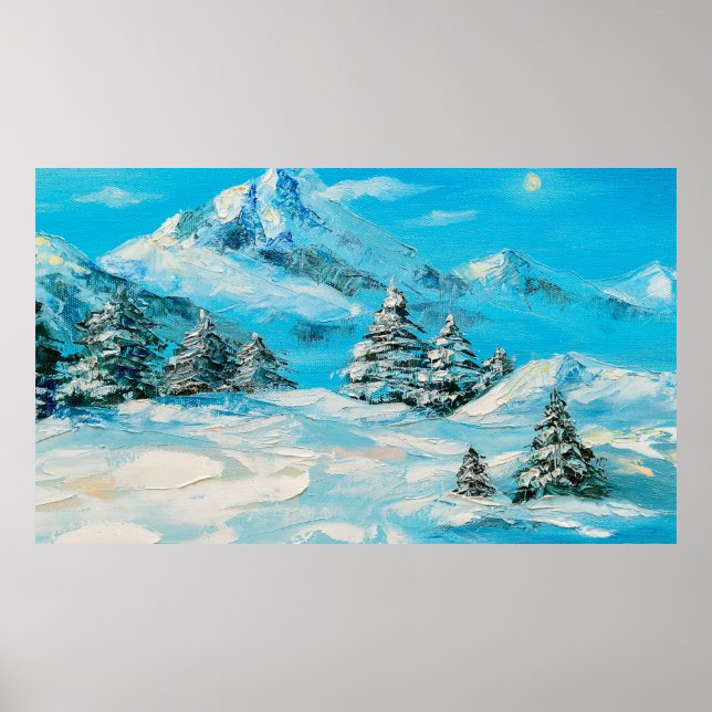 Poster pintura a óleo, paisagem de montanha de inverno co (Frente)