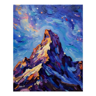 Pôster Pintura a Óleo Paisagem Montanhosa Impressionista