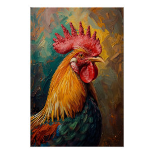 Pôster Pintura a óleo vibrante com retrato de galo artíst