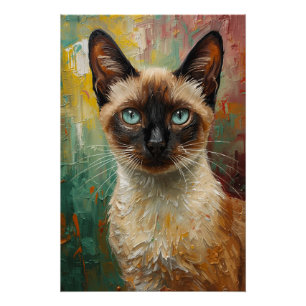 Pôster Pintura a óleo vibrante de gato siamês artístico