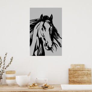 Poster pintura a preto e branco com cabeça de cavalo