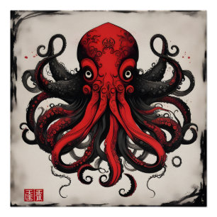Pôster Pintura a tinta da Ásia Cthulhu