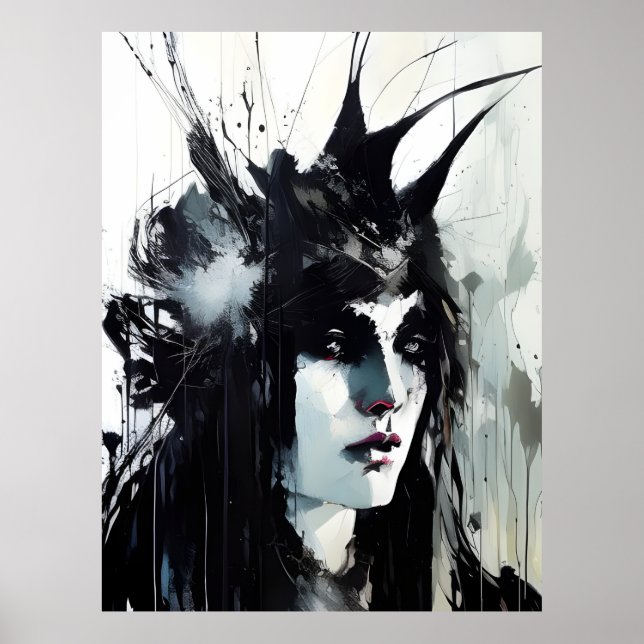 Poster Pintura a tinta preta da deusa (Frente)