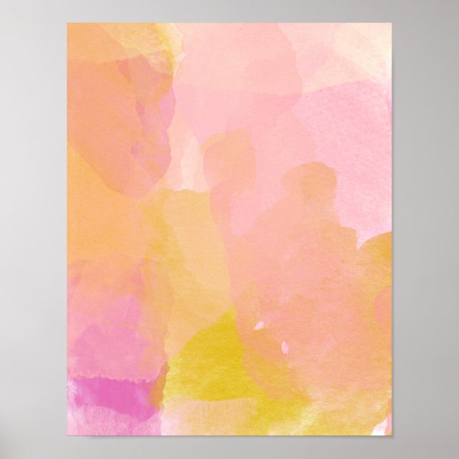 Poster Pintura Abstrata Aquarela Rosa e Dourada (Frente)